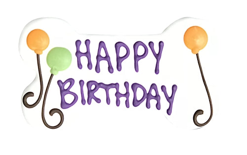 Pawsitively Gourmet Iced Cookie - Happy Birthday Bone, White 6"