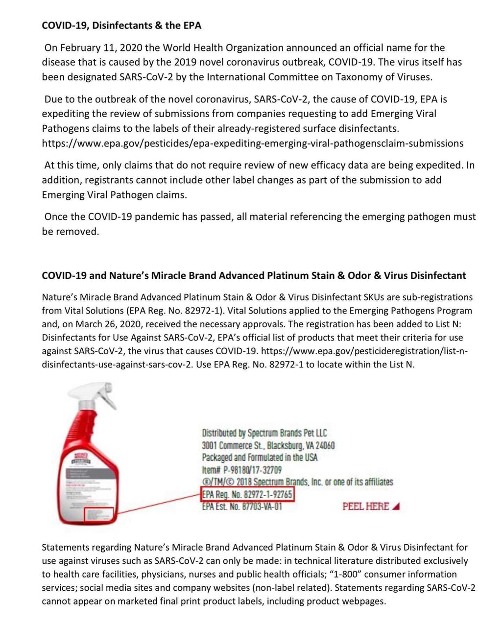 Nature's Miracle Advanced Platinum Virus Disinfectant, Stain & Odor Remover, 32 oz