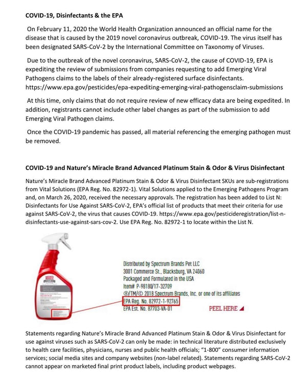 Nature's Miracle Advanced Platinum Virus Disinfectant, Stain & Odor Remover, 32 oz