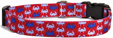 Yellow Dog Designs Collar, Red w/ Blue Crabs