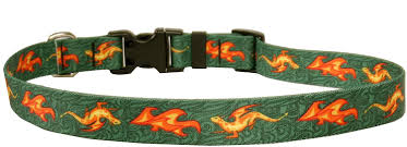 Yellow Dog Design Collar, Fire Breathing Dragon