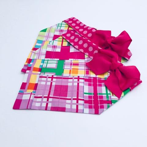 Chloe and Max Pink Plaid Bandana; with Bow